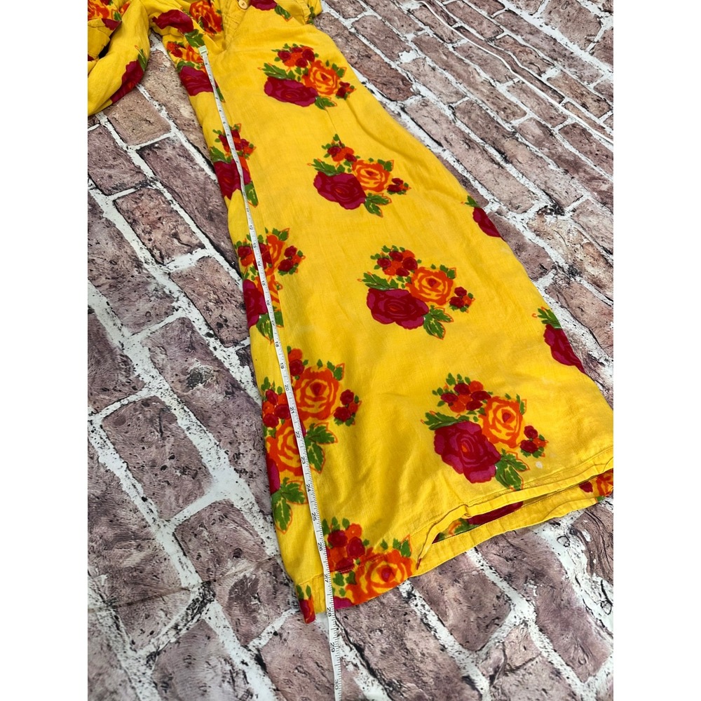 J Peterman‎ Company Yellow Floral Rose Wide Leg Cotton Pants XS Made in India - Picture 13 of 15